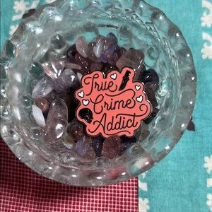 True Crime Addict Pin with Knife and Skull